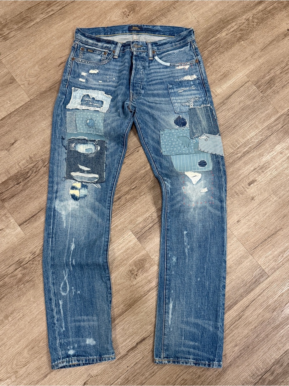 Polo Ralph Lauren Varick Slim Straight Distressed  Patchwork Jeans 30x32 Men’s